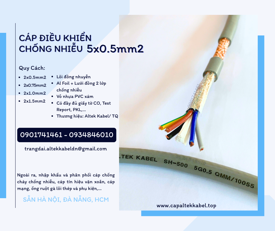 Cáp tín hiệu chống nhiễu 5x0.5 Altek Kabel sẵn Đà Nẵng, Huế, Quảng Ngãi