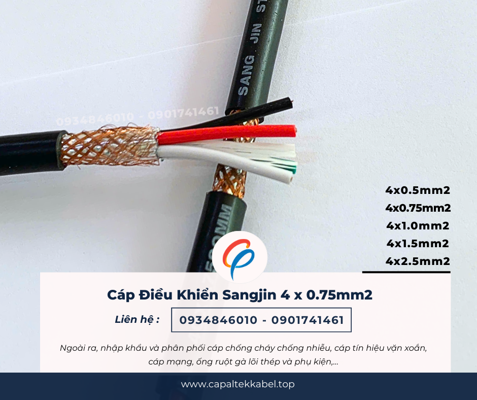 Cáp điều khiển Sangjin 4x0.75 chống nhiễu sẵn Hồ Chí Minh, Bình Dương, Đồng Nai