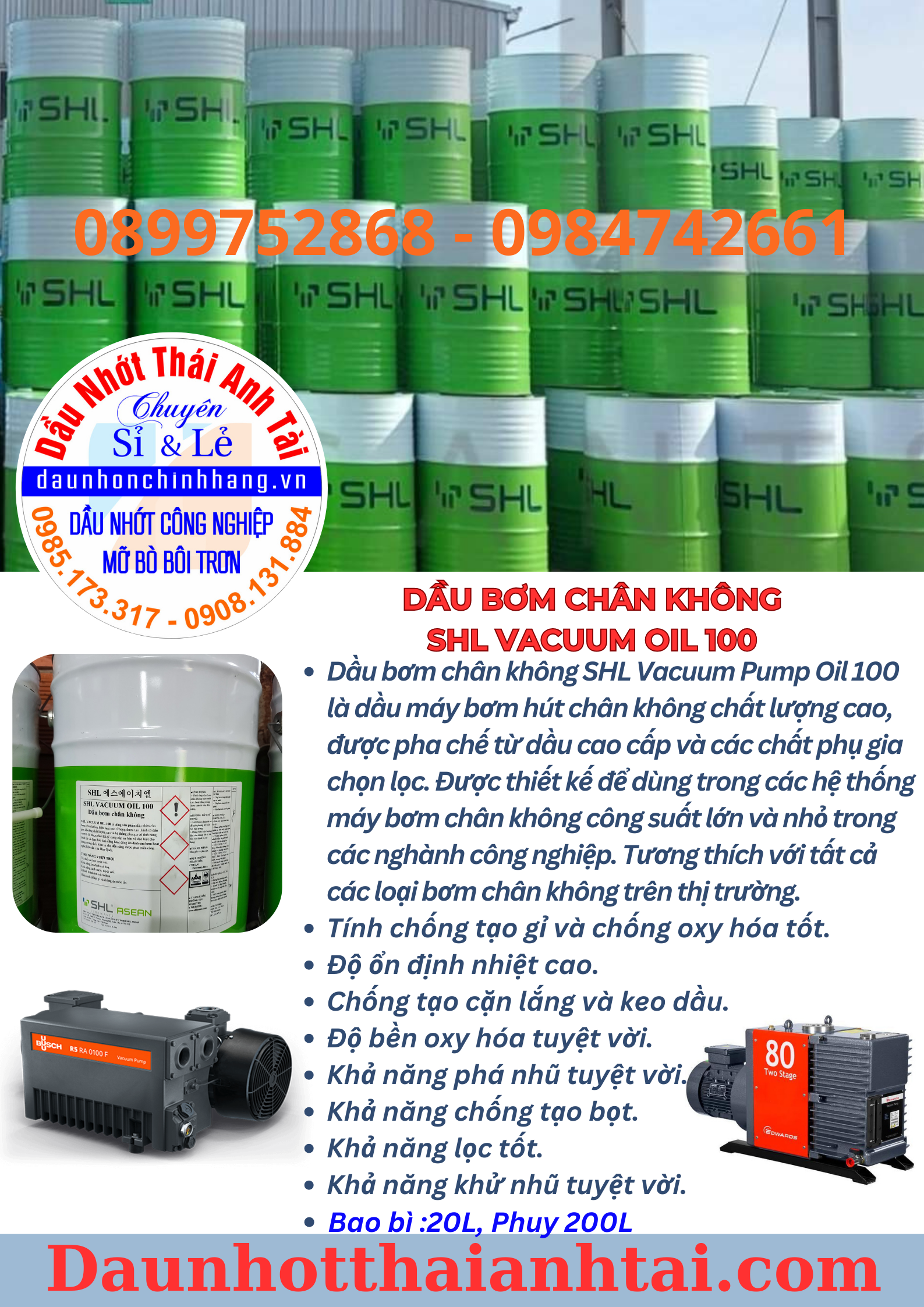 Dầu máy bơm chân không SHL Vacuum Oil 100