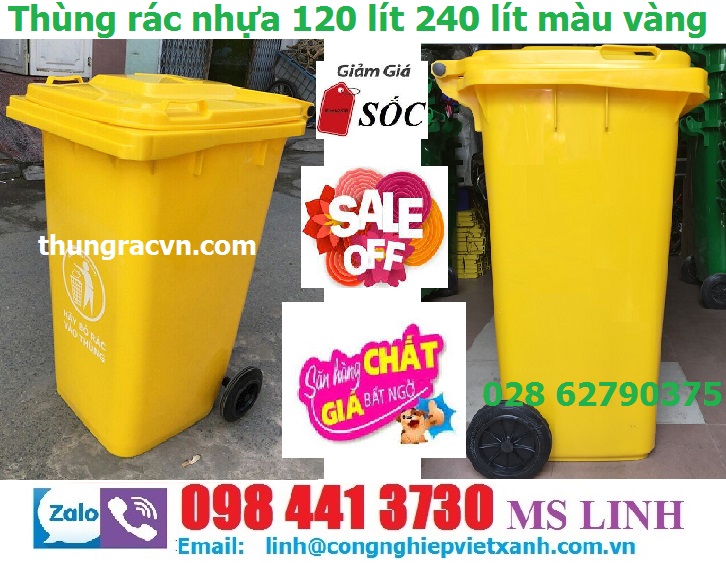 Thùng rác nhựa 120 lít 240 lít màu cam và màu vàng