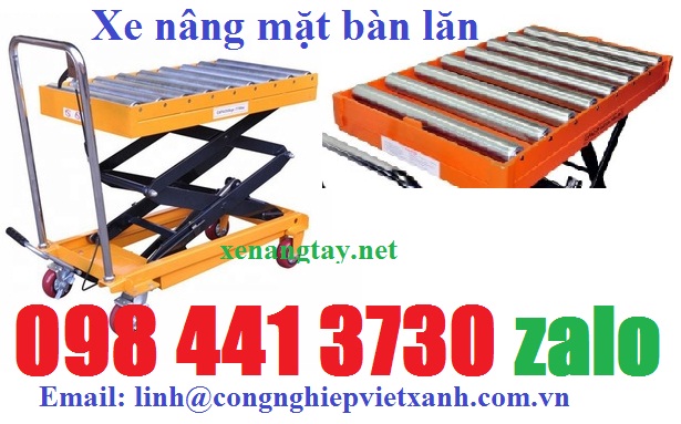 Xe nâng mặt bàn con lăn 350kg cao 1m3