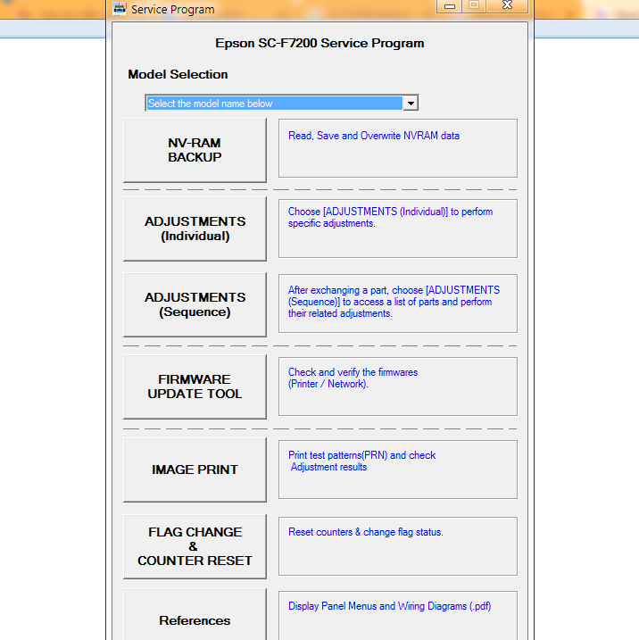 Phần mềm Epson Surecolor SC-F7200 Adjustment Program