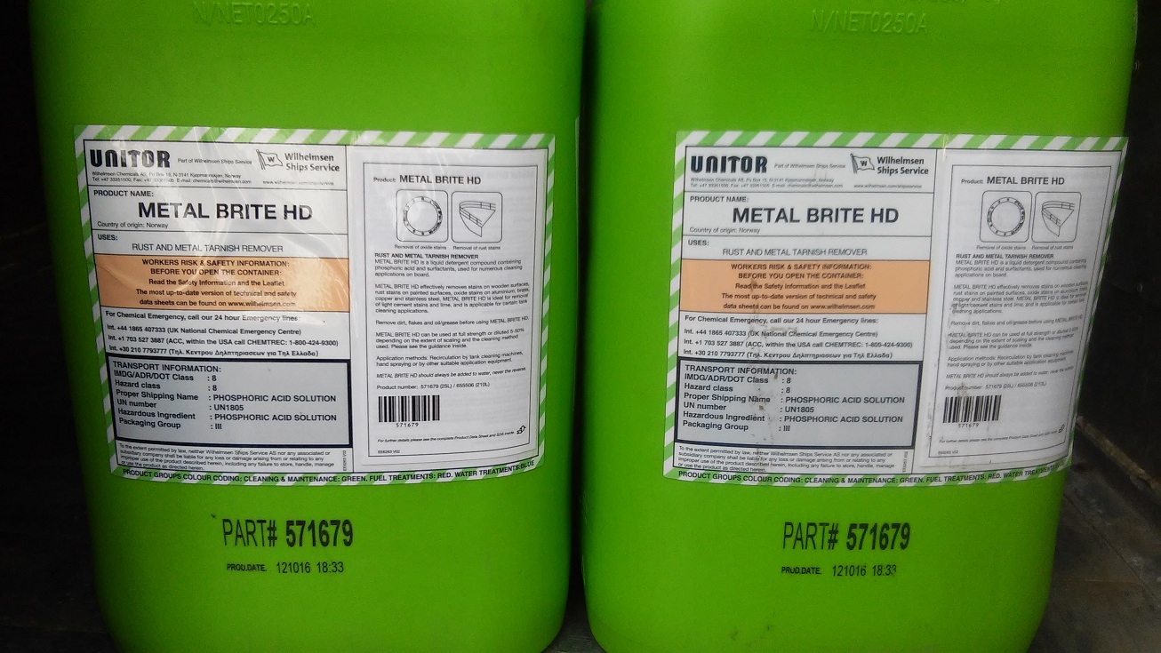 Metal Brite HD 25 Ltr/Can. P/N: 651 571679. Maker: Unitor