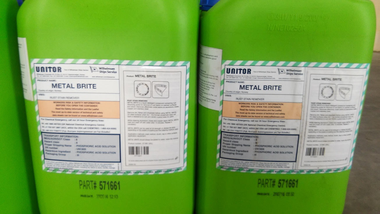 Metal Brite Rust Stain Remover 25 LTR. P/N: 651 571661. Maker: UNITOR