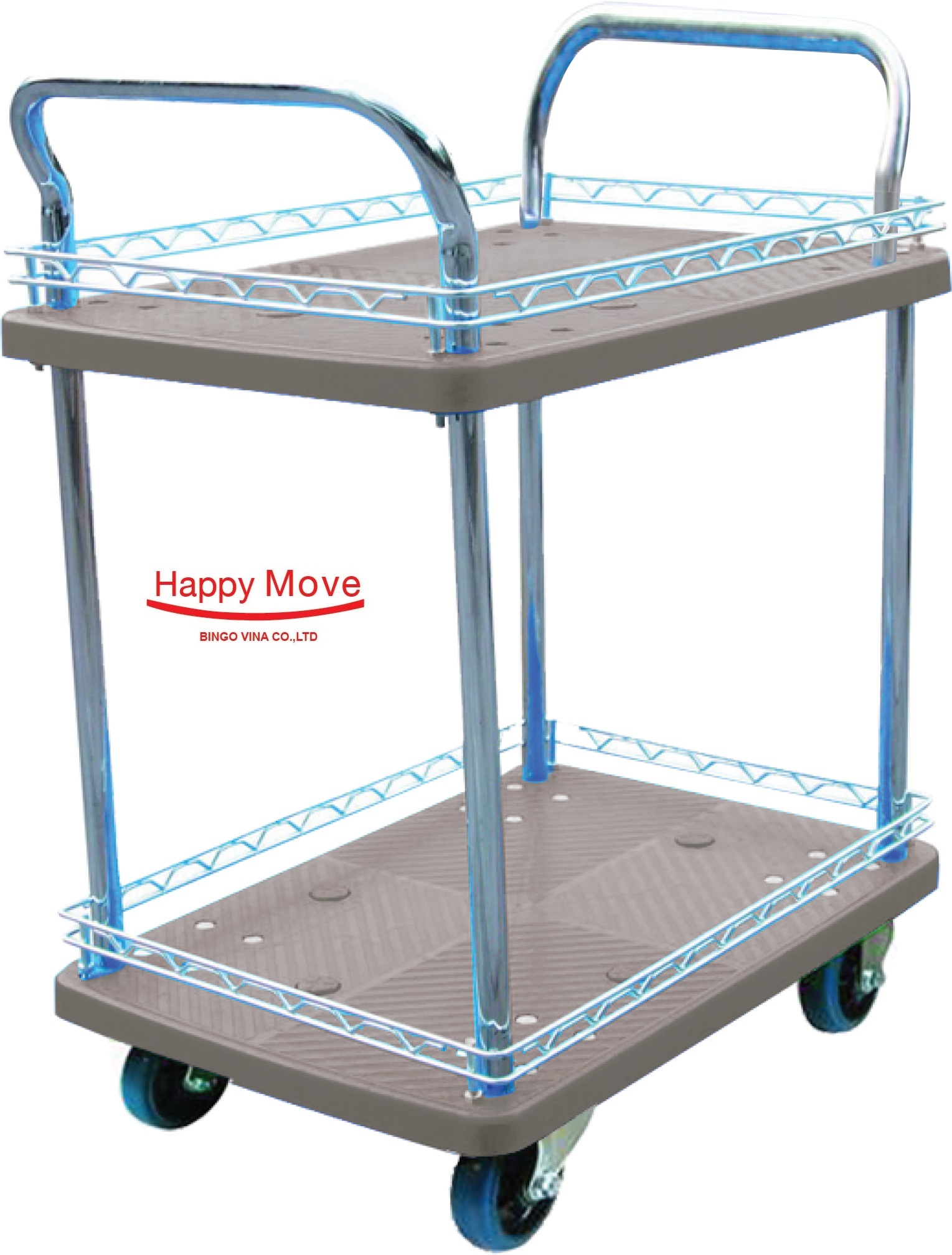 Xe đẩy hàng Fiber-Tech 2 tầng chống ồn Happy Move 150kg/300kg