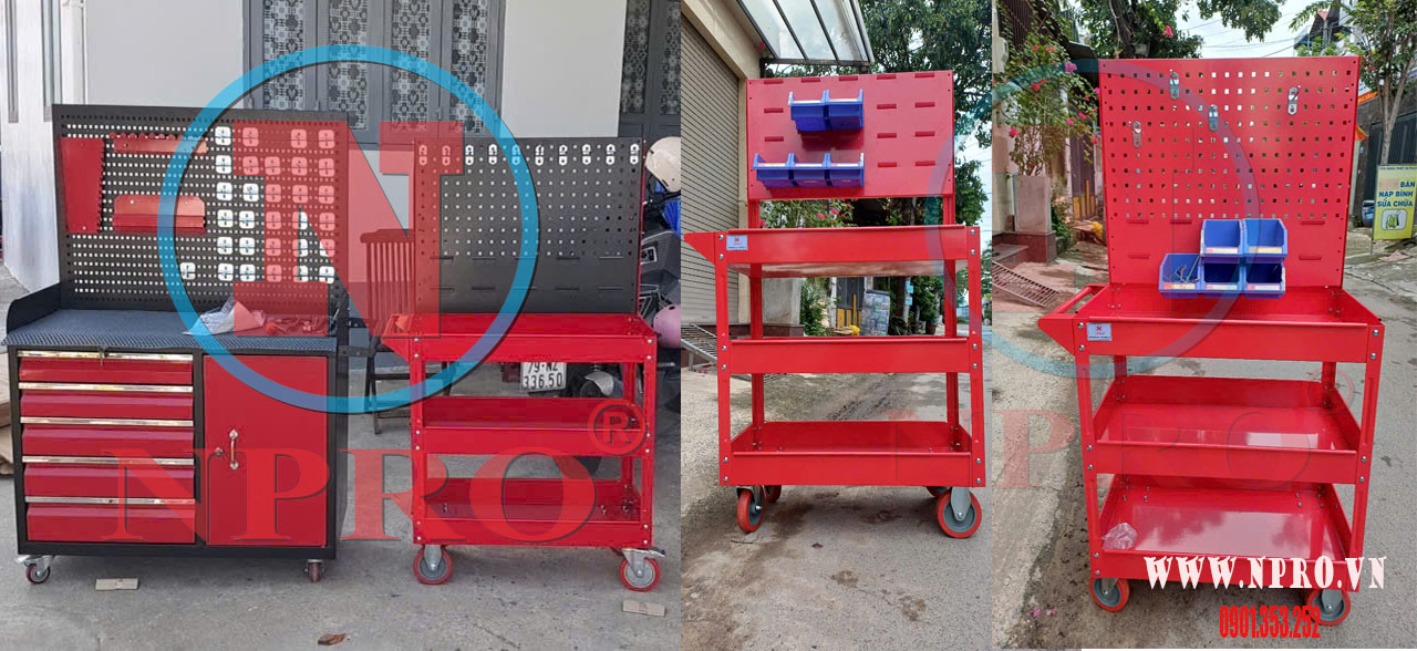 Các mẫu xe đẩy 3 ngăn kết bảng treo dụng cụ