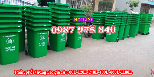 Thùng rác nhựa HDPE 120L : Xanh lá, cam, vàng