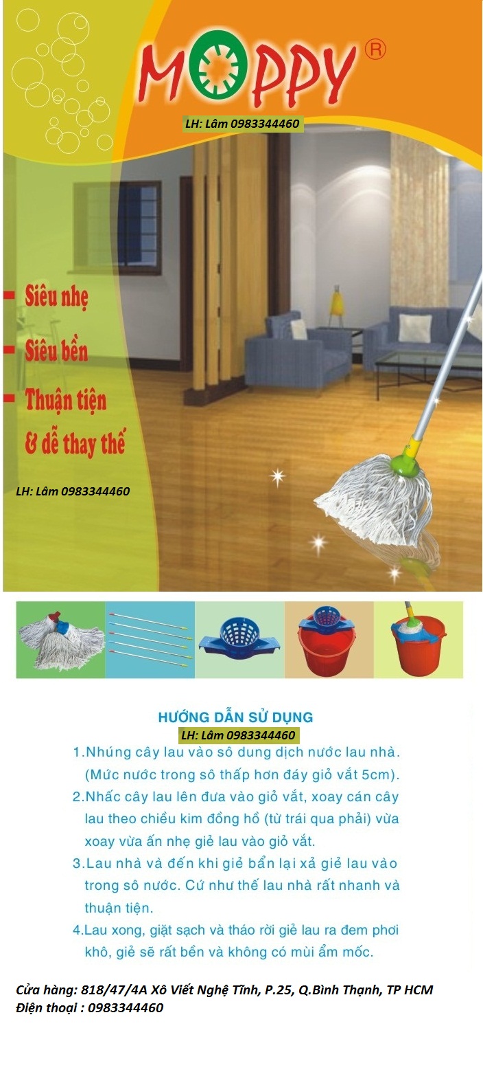 Cây lau nhà hoàn mỹ siêu sạch, siêu bền, dễ sử dụng.