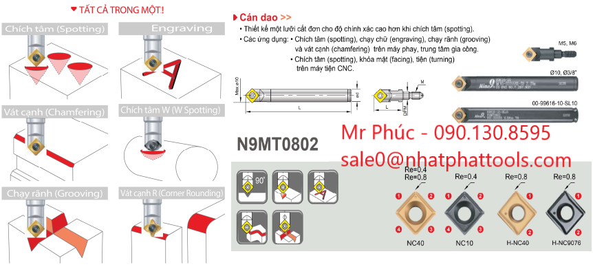 mũi khoan tâm gắn mảnh carbide, NC Spot drill (Nine9)....CTY TNHH KT Nhật Phát...L/H:0901308595