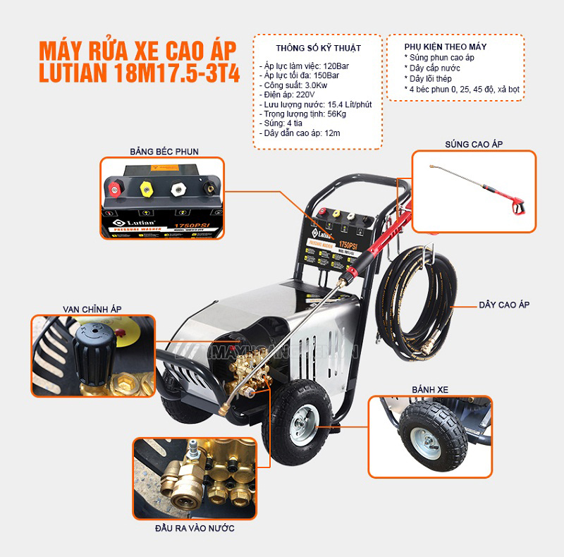 Máy rửa xe áp lực cao Lutian 18M17.5-3T4