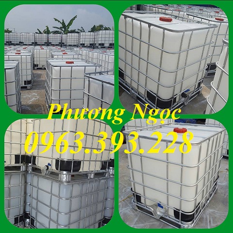 Tank nhựa IBC 1000L, bồn nhựa đựng hóa chất, thùng nhựa 1 khối cũ mới