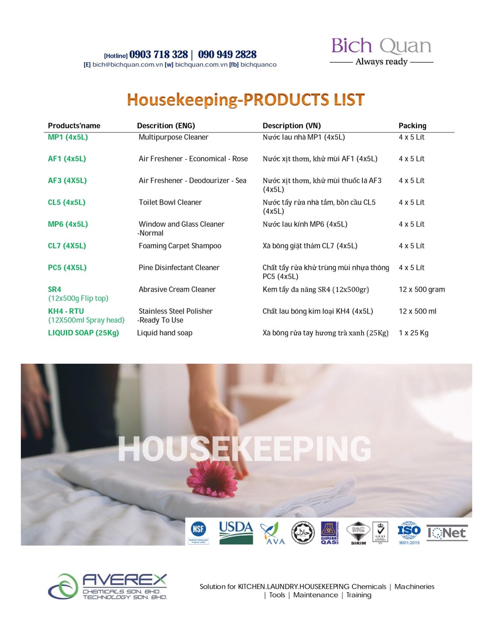 HOUSEKEEPING Chemicals-Hóa chất vệ sinh tẩy rửa công nghiệp cho nhà hàng, khách sạn, công ty, bệnh viện, trường học....