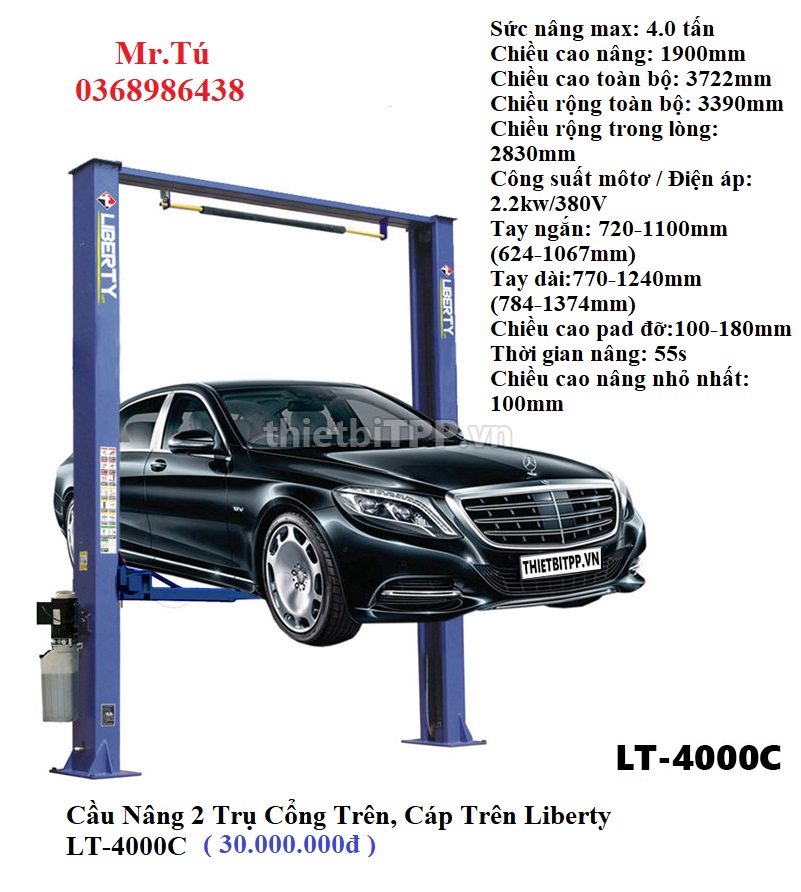 Cầu Nâng 2 Trụ Cổng Trên, Cáp Trên Liberty LT-4000C