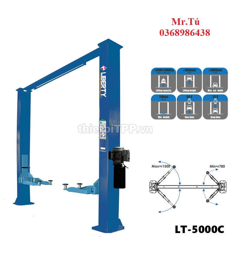 Cầu Nâng 2 Trụ Kiểu Cổng Trên Liberty LT-5000C 5 Tấn