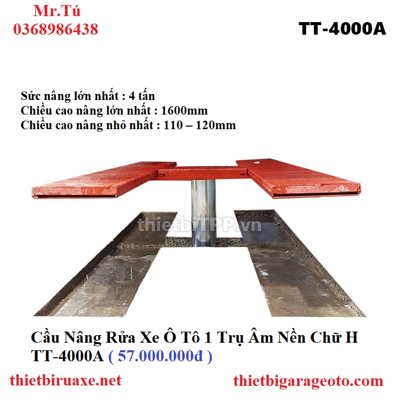 Cầu Nâng Rửa Xe Ô Tô 1 Trụ Âm Nền Chữ H TT-4000A