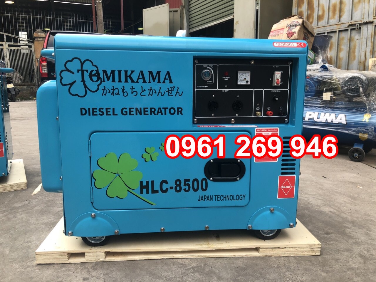 Máy phát điện chạy dầu Tomikama 8500 công suất 7kw có vỏ chống ồn, đề điện, bảo hành 24 tháng