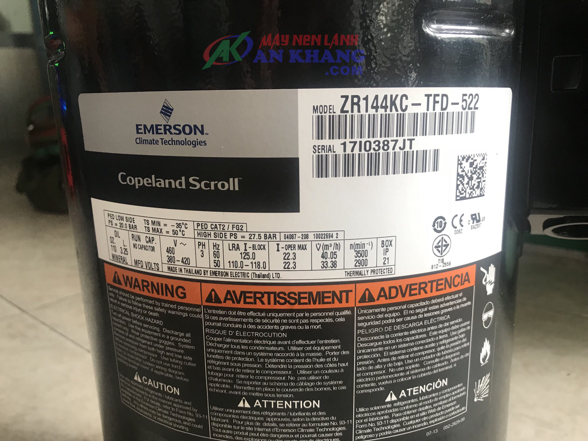 Chuyên cung cấp máy nén Copeland 12hp ZR144KC-TFD-522 giá ưu đãi, giao hàng nhanh tại TPHCM