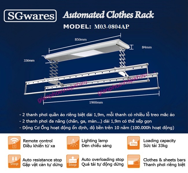 Giàn phơi điều khiển Model M03-0804AP