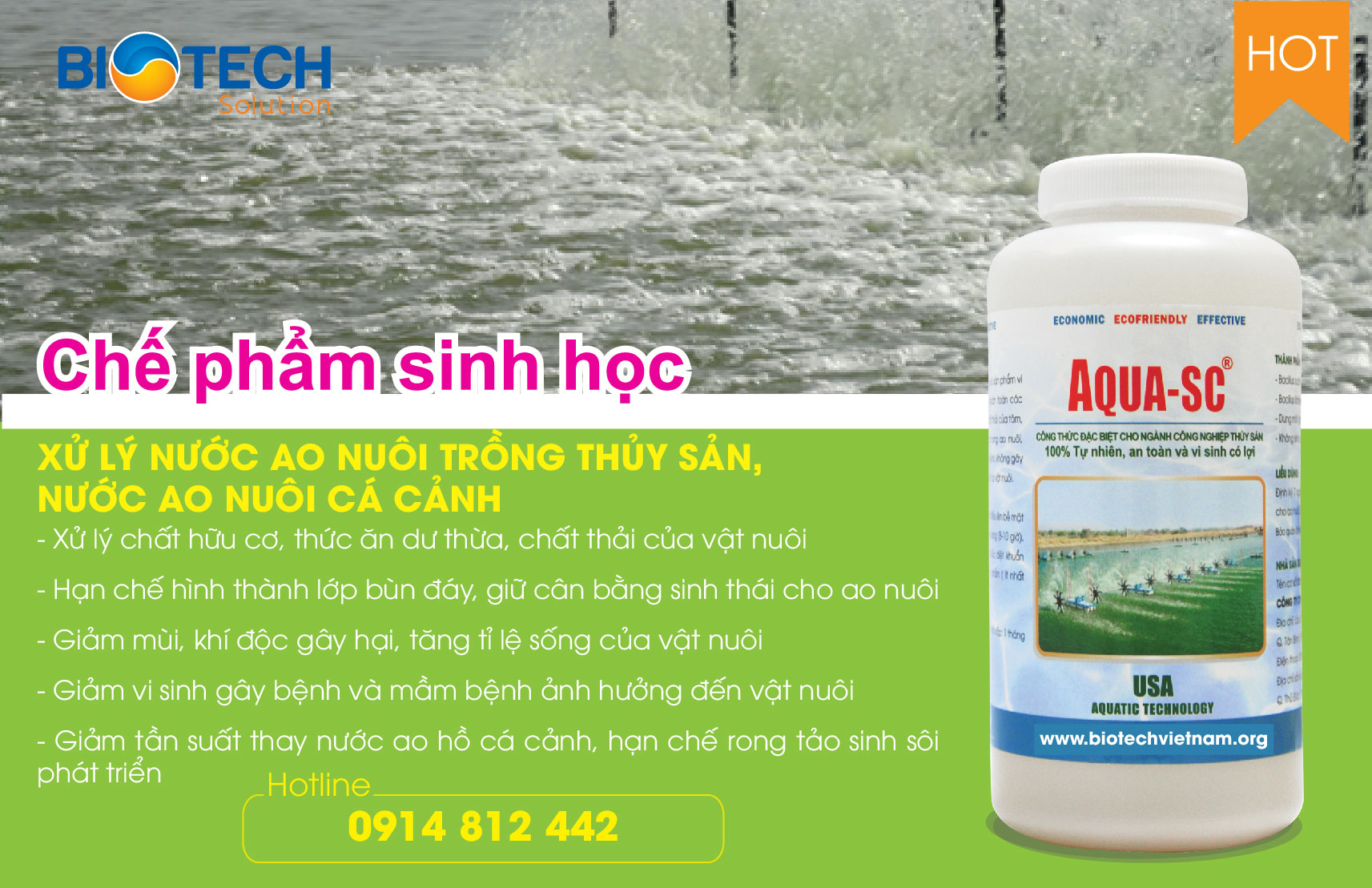 AQUA-SC - Vi sinh xử lý nước ao nuôi trồng thủy sản, nước ao nuôi cá cảnh