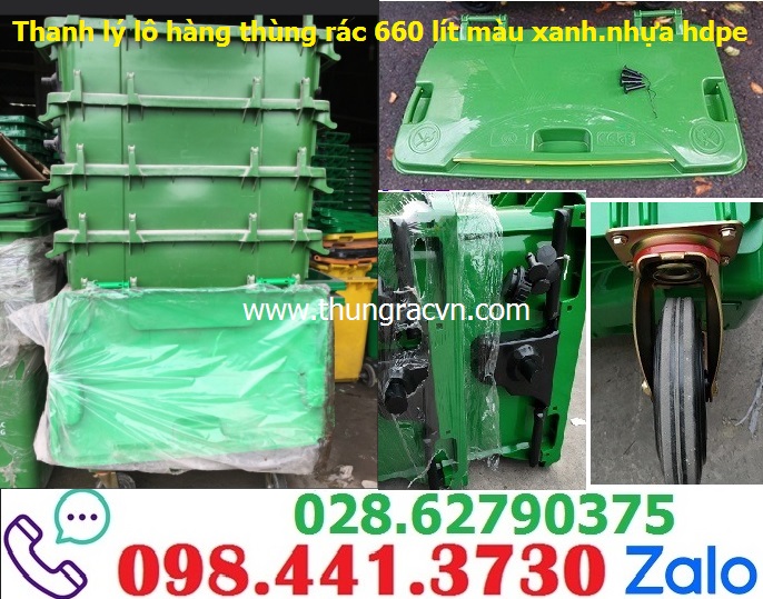 Thanh lý lô thùng rác 660 lít nhựa hdpe màu xanh