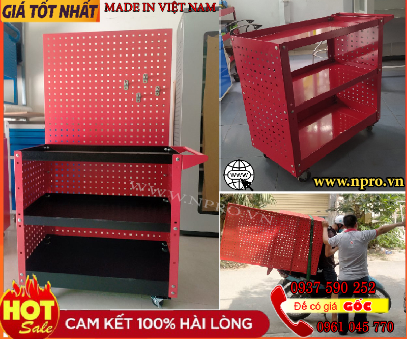 Xe đẩy dụng cụ 3 ngăn kèm bảng treo