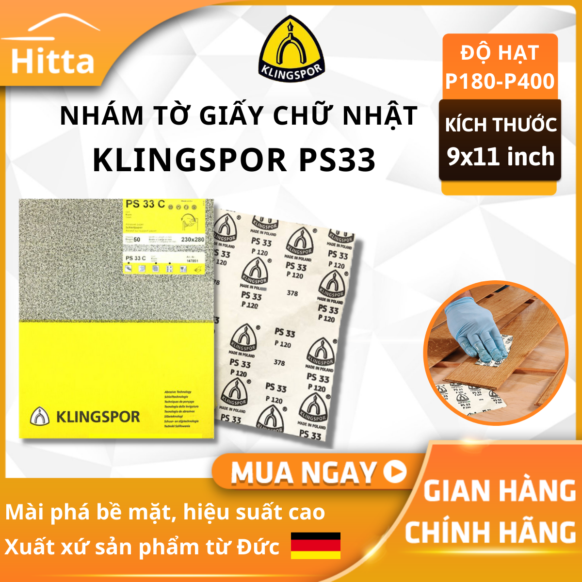 Nhám tờ chữ nhật Klingspor PS33 (9x11 inch)