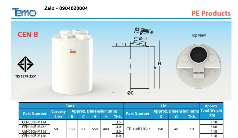 Bồn nhựa PE / HDPE Tema Pakco CENA / CENB