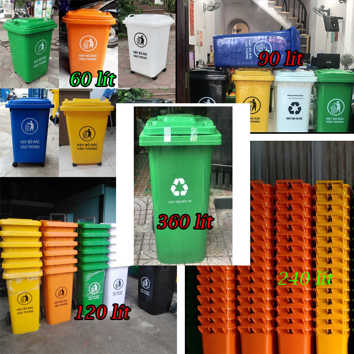 Thùng rác nhựa HDPE 30 lít, 60 lít, 120 lít, 240 lít màu xanh lá giá sỉ & lẻ tại tp HCM