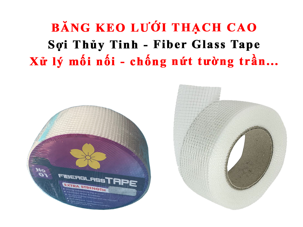 Băng keo lưới sợi thủy tinh xử lý mối nối chống nứt tường vách trần thạch cao