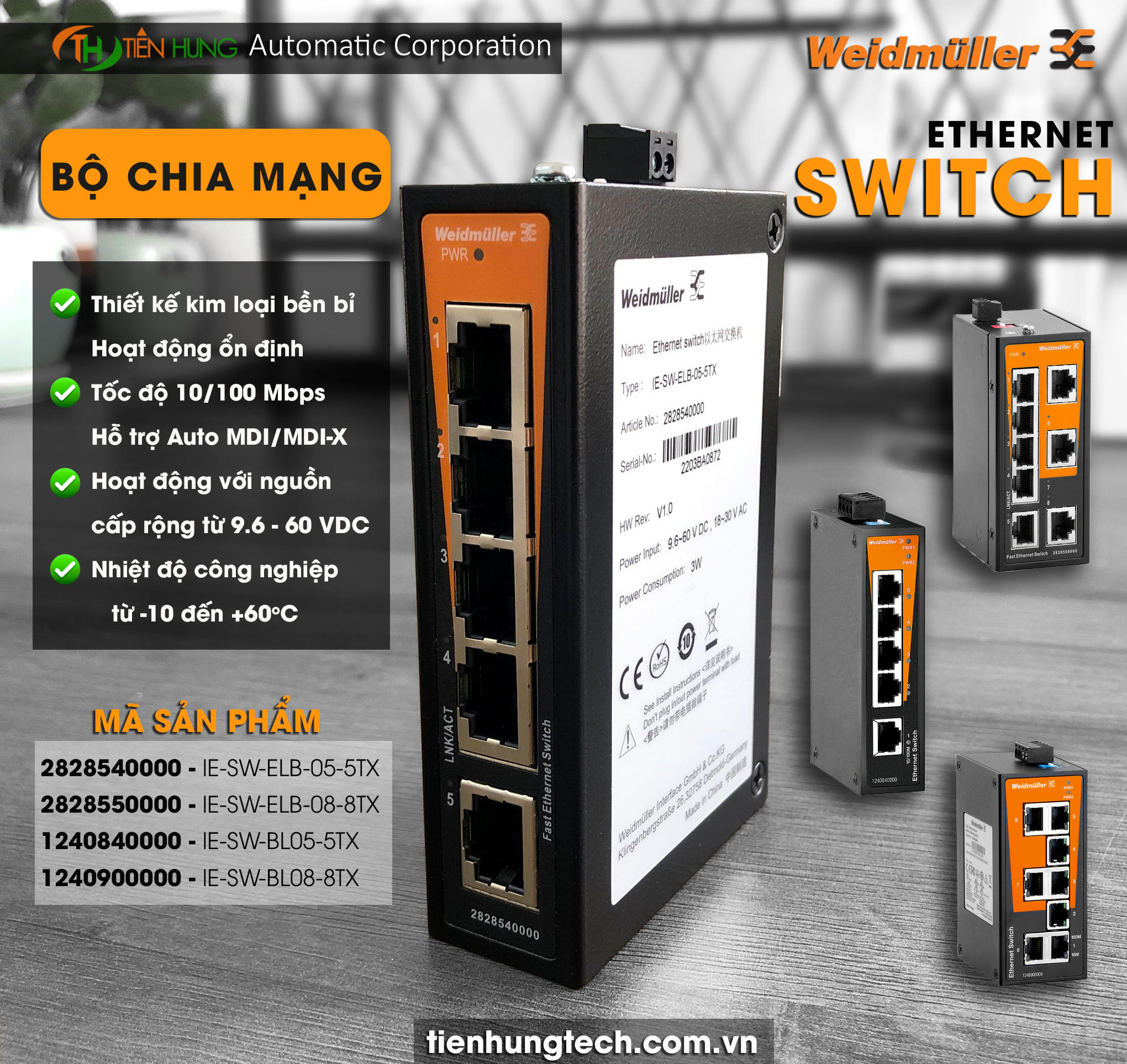 Bộ chia mạng 5 cổng Weidmüller IE-SW-ELB-05-5TX – 2828540000