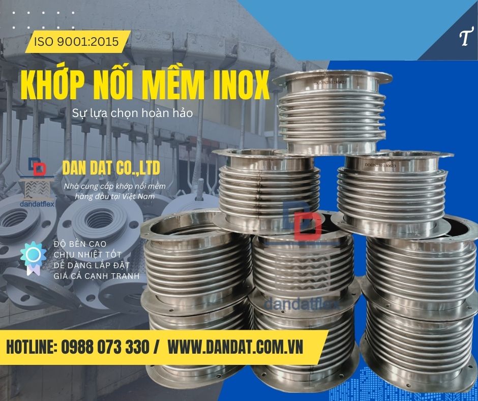 Khớp nối mềm kim loại, khớp nối mềm nối bích chịu nhiệt, khớp nối inox chống rung