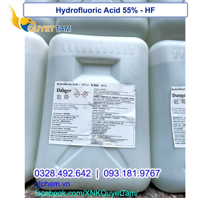 HF Hydrofluoric Acid 55%, 25kg/can, Trung Quốc