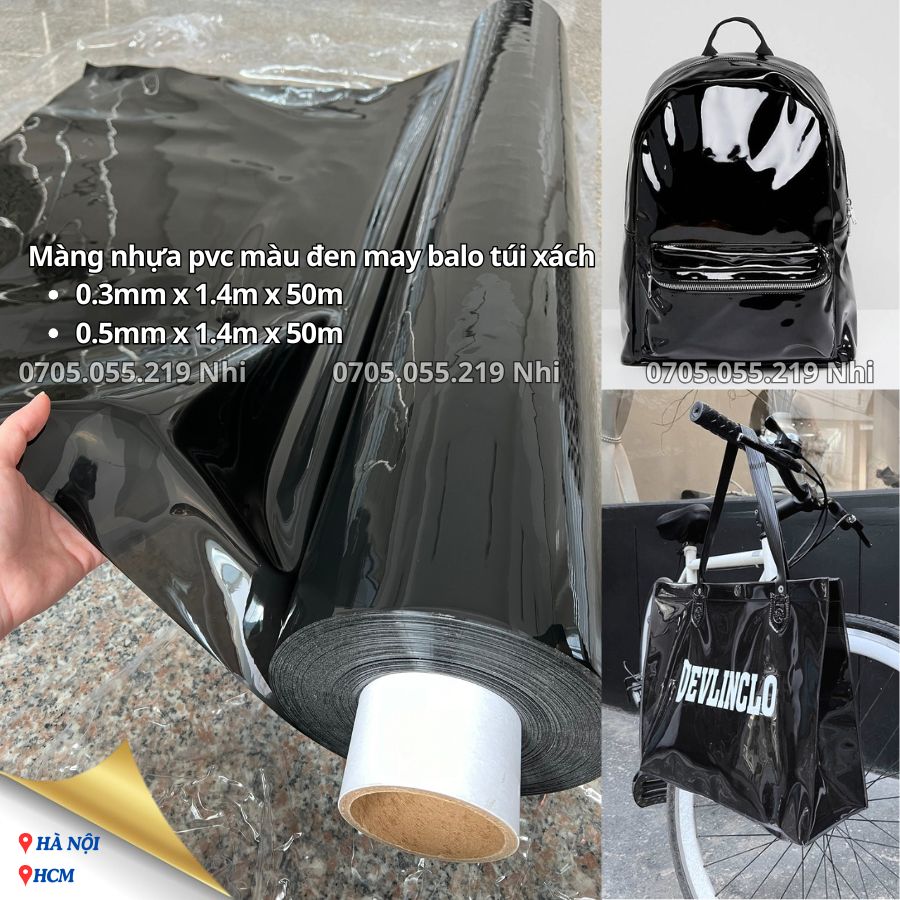 Màng nhựa Pvc dẻo màu đen - nâu trà ( xám khói ) may phối balo túi xách Altek