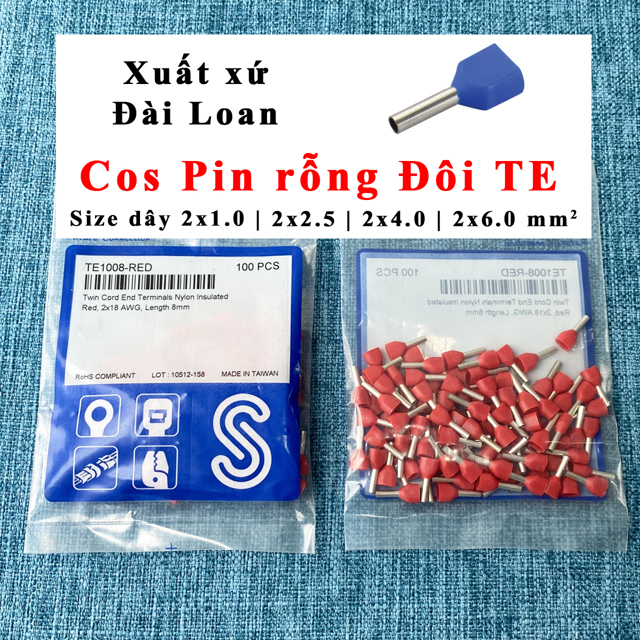 Đầu cos KST Đài Loan K.S pin rỗng đôi TE1008 TE1508 TE2508 TE2512 TE4012 TE6014