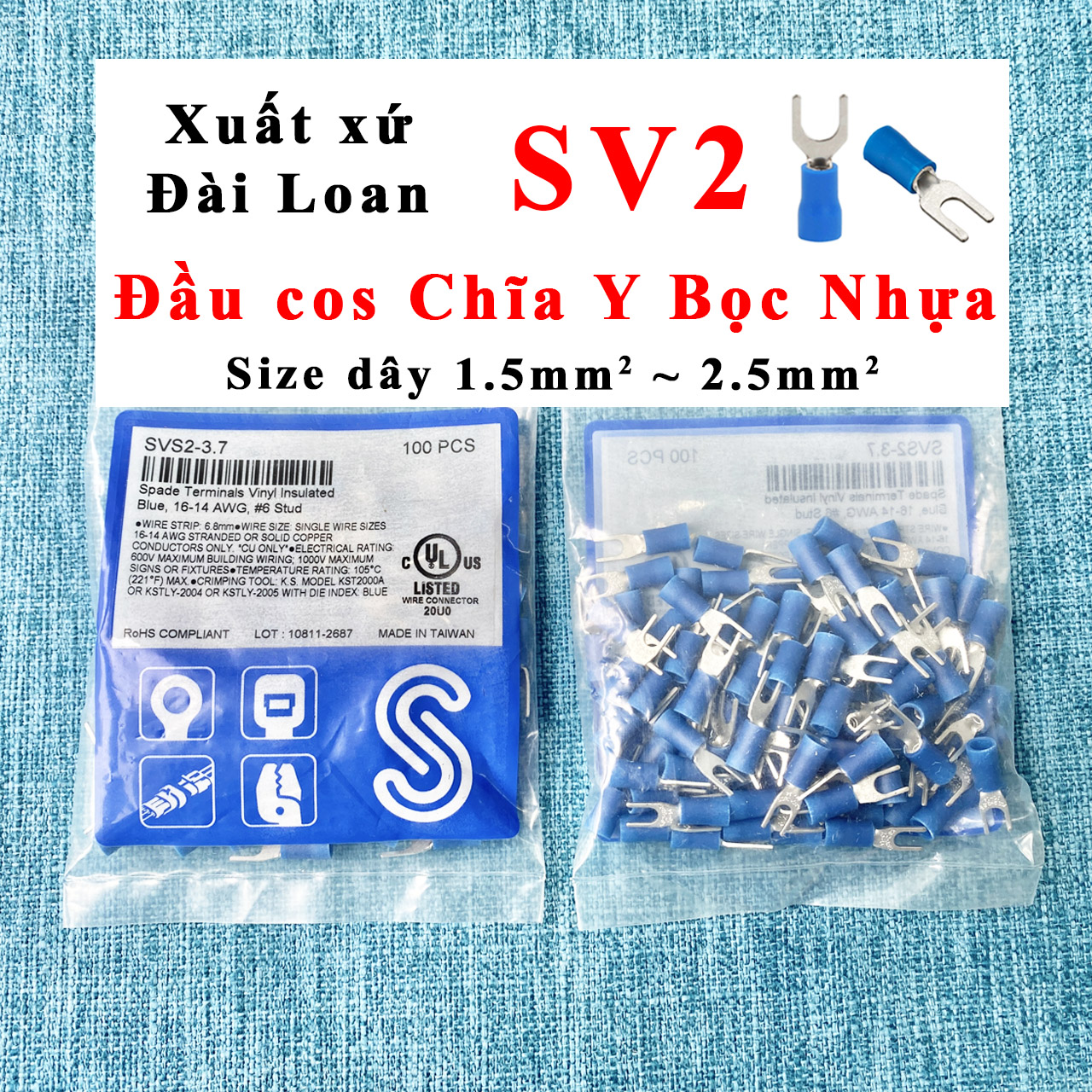 Đầu cos nối dây điện chĩa chẻ chữ Y càng cua SV SV1 SV2 SV3 SV5 KST bọc nhựa