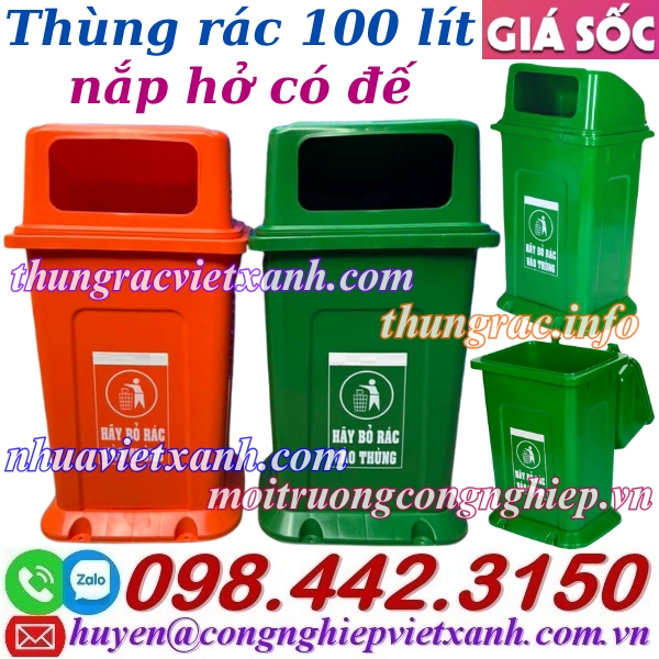 Thùng rác 100 lít nắp hở phía trước - có đế TR100H-Đ