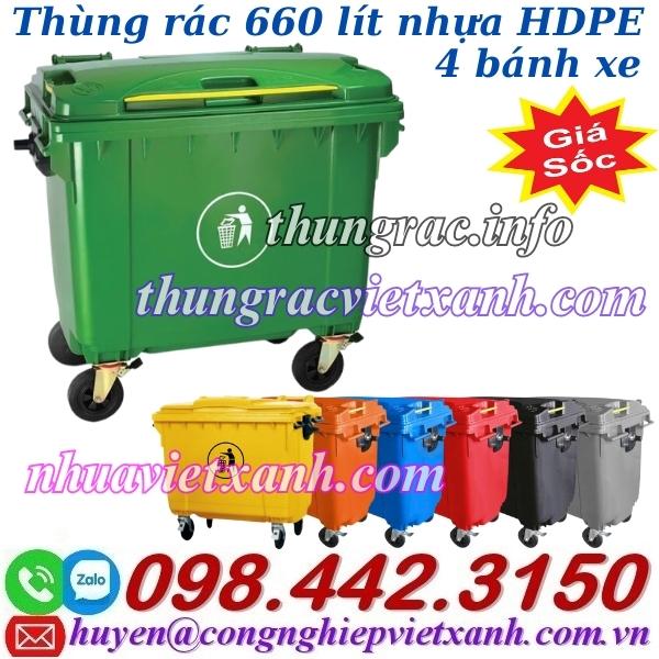 Thùng rác nhựa 660 lít nhiều màu sắc giúp phân loại rác thải