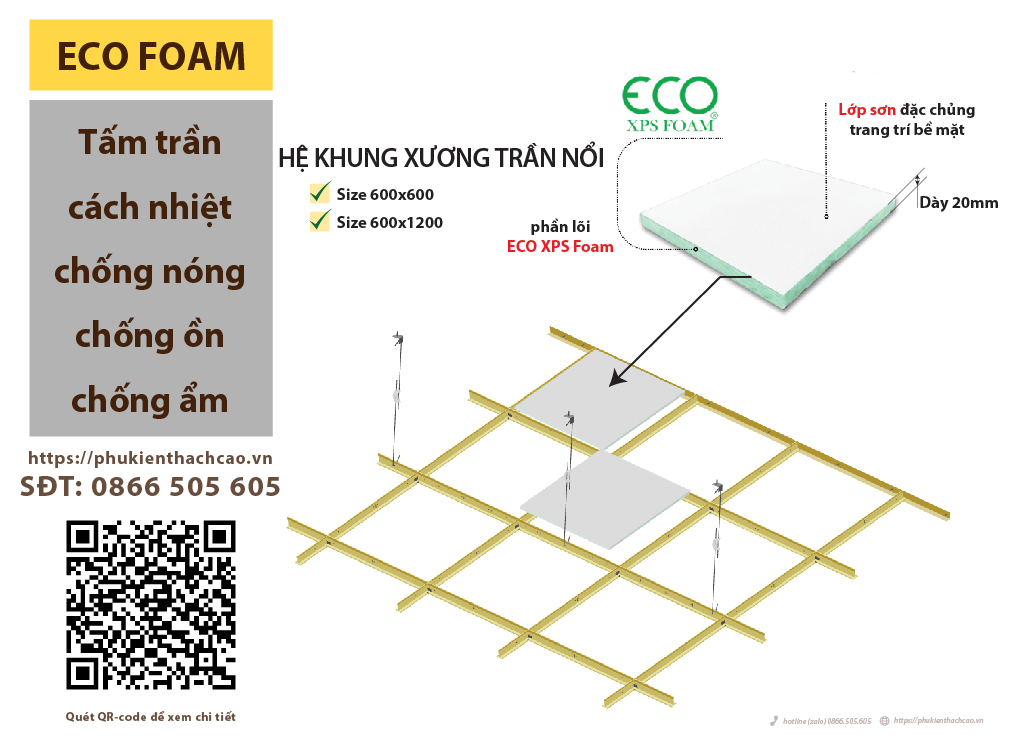 Miếng xốp XPS Tấm cách nhiệt chống nóng trần nhà ECO FOAM khải hoàn phú vương