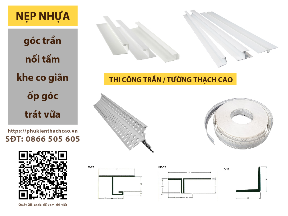 Nẹp nhựa fukuvi góc trần mikiri nối tấm joiner ốp góc trát vữa corner bead