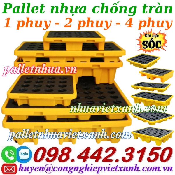 Pallet nhựa chống tràn 1 phuy - 2 phuy - 4 phuy