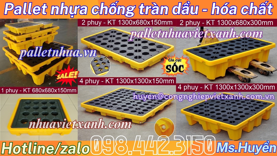 Pallet nhựa chống tràn dầu - hóa chất 1 phuy - 2 phuy - 4 phuy