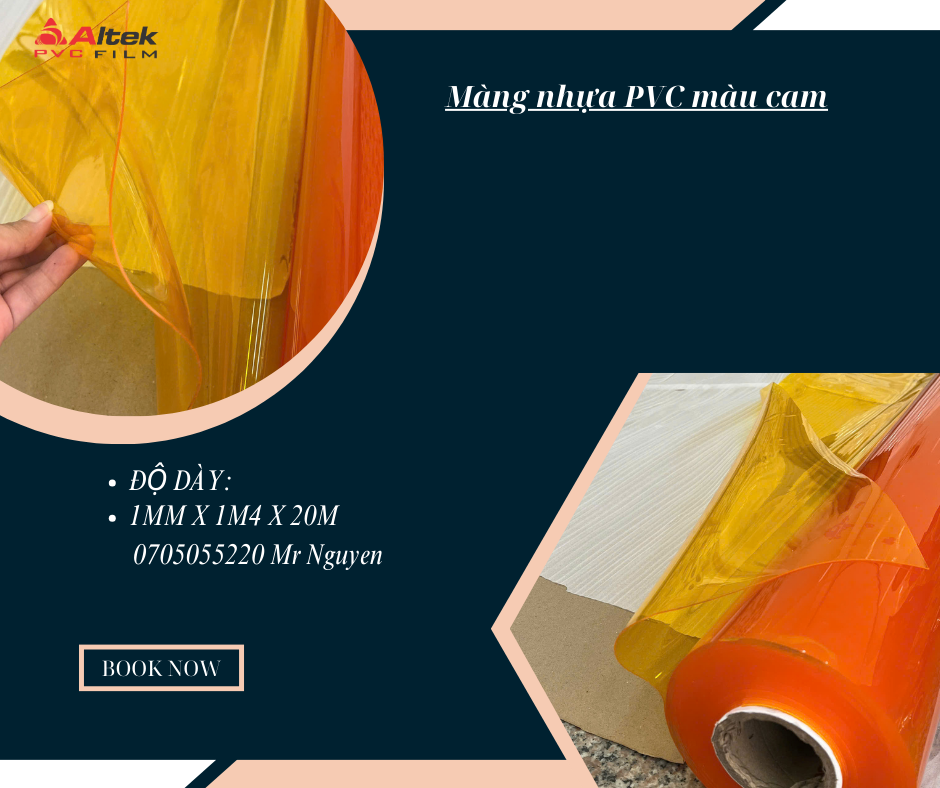 Cuộn màng nhựa PVC dẻo màu cam dày 1mm