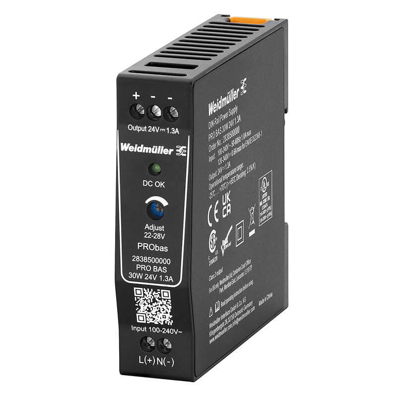 Bộ nguồn gắn thanh ray Weidmüller PRO BAS 30W 24V 1.3A (2838500000)