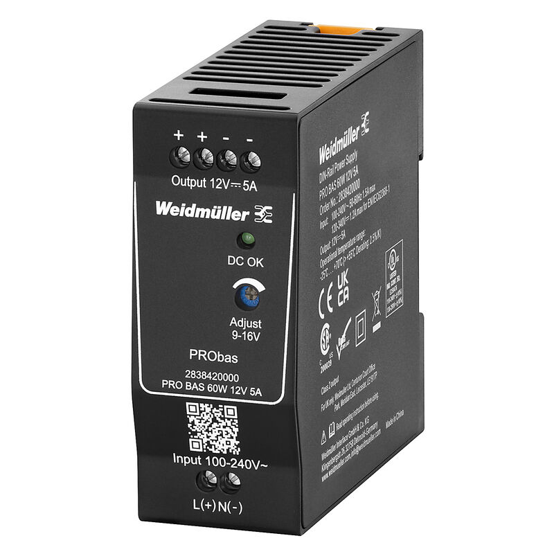 Bộ nguồn gắn thanh ray Weidmüller PRO BAS 60W 12V 5A (2838420000)