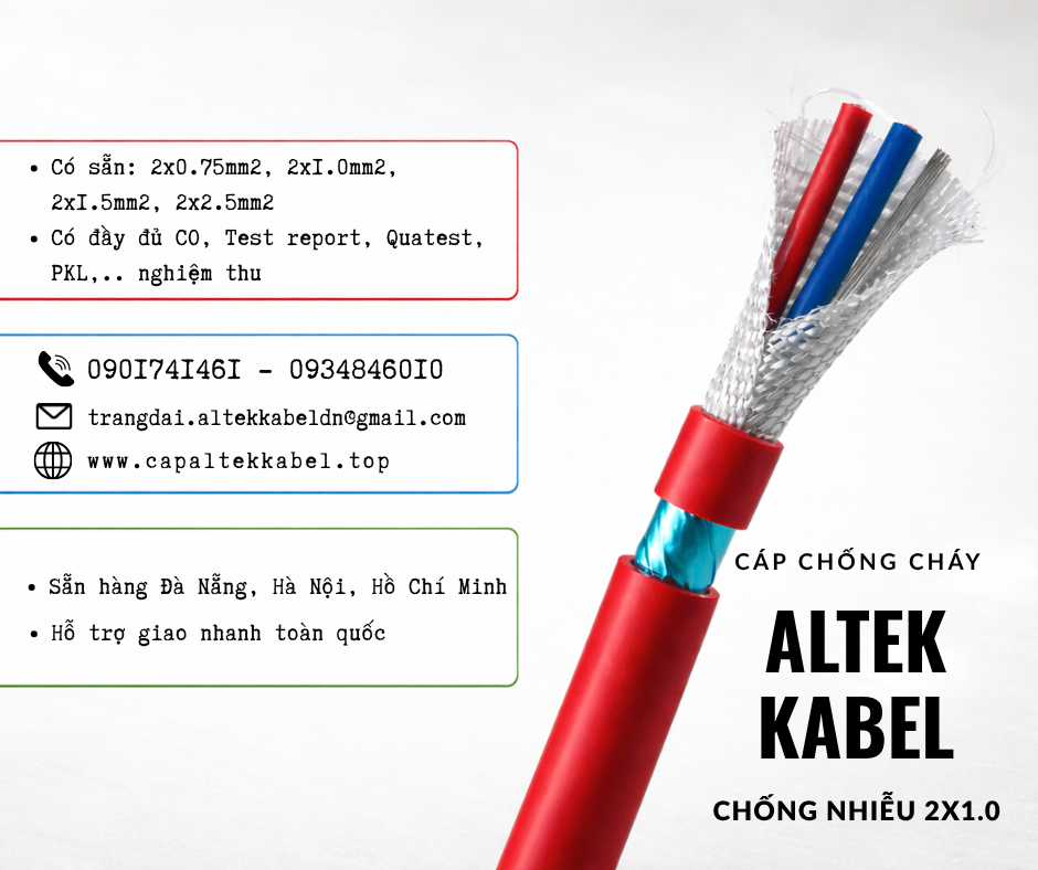 Cáp báo cháy 2x1.0mm2 chống cháy Altek Kabel - Đà Nẵng, Huế, Quảng Nam