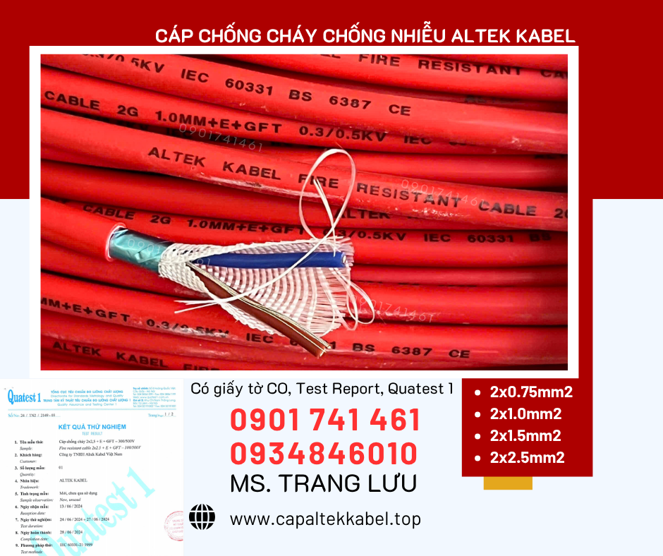 Cáp chống cháy chống nhiễu 2x0.75/2x1.0.2x1.5.2x2.5 Altek Kabel