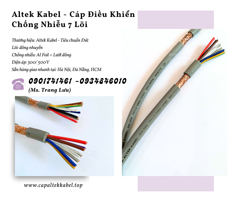 Cáp điện, cáp điều khiển chống nhiễu 7x0.5, 7x0.75, 7x1.0, 7x1.5