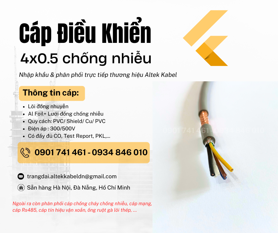 Cáp điều khiển 4x0.5 có lưới chống nhiễu Altel Kabel tại Hà Nội, Sơn La, Hưng Yên