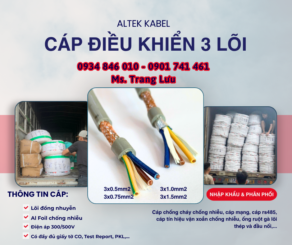 Cáp điều khiển Altek Kabel 3x0.5/3x0.75/3x1.0/3x1.5 tại Hà Nội, Đà Nẵng, HCM