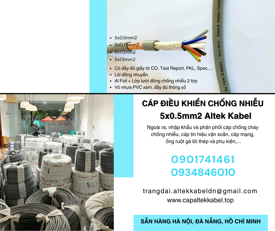 Cáp điều khiển RVVP/ CXV- SC 5x0.5 Altek Kabel sẵn Đà Nẵng, Hà Nội